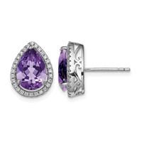 Sterling Silver Rhodium Polished Amethyst & CZ Post Earrings view 1