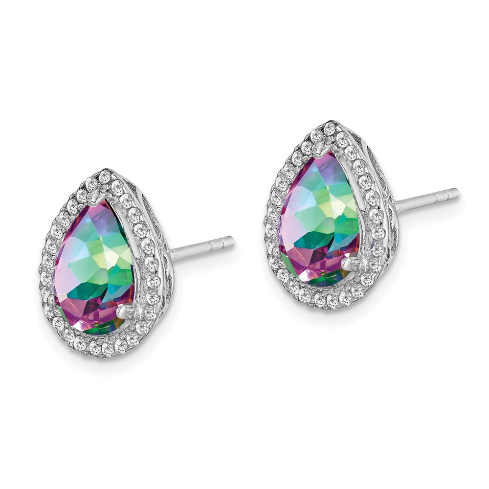 Sterling Silver Rhodium Polished Mystic Topaz & CZ Post Earrings (QE12637JUN)