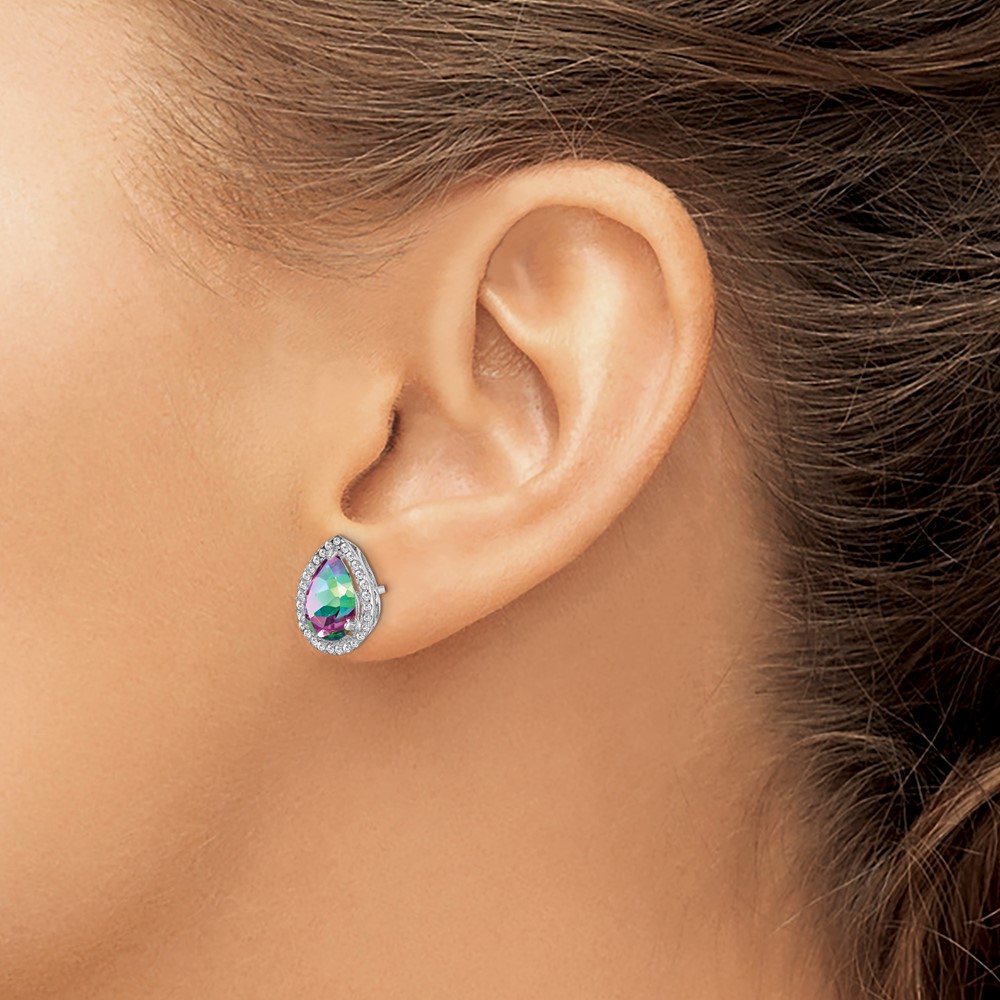 Sterling Silver Rhodium Polished Mystic Topaz & CZ Post Earrings (QE12637JUN)