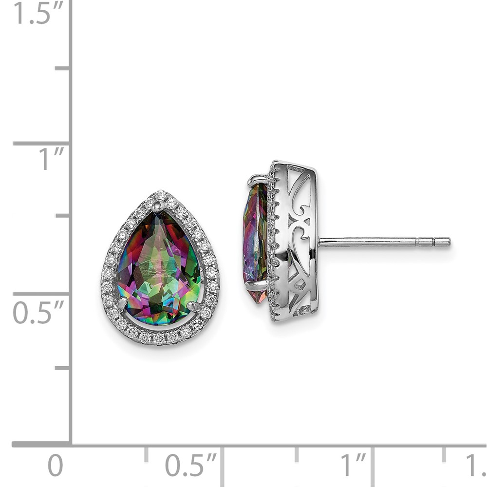 Sterling Silver Rhodium Polished Mystic Topaz & CZ Post Earrings (QE12637JUN)