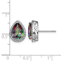 Sterling Silver Rhodium Polished Mystic Topaz & CZ Post Earrings view 4