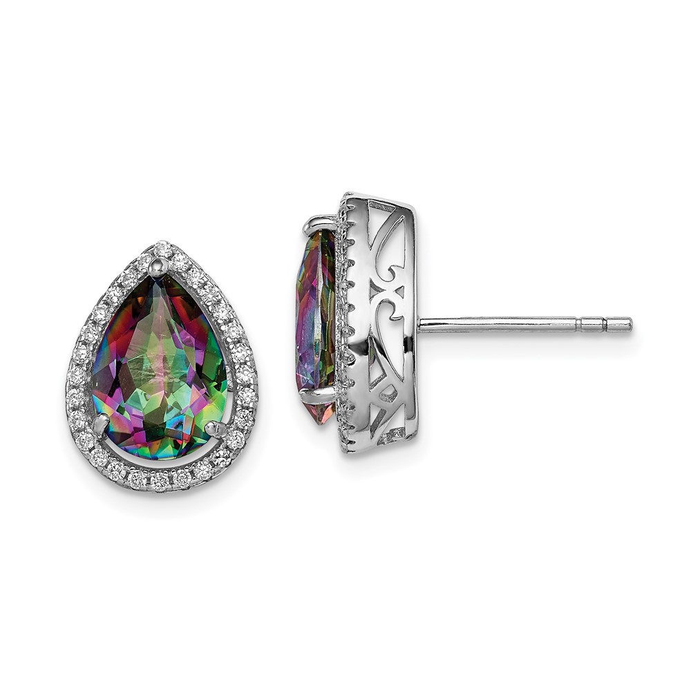 Sterling Silver Rhodium Polished Mystic Topaz & CZ Post Earrings (QE12637JUN)
