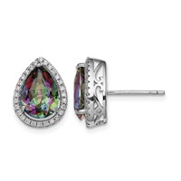 Sterling Silver Rhodium Polished Mystic Topaz & CZ Post Earrings view 1