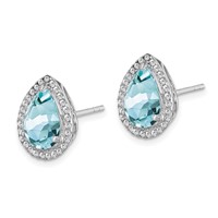 Sterling Silver Rhodium Created Aquamarine & CZ Post Earrings view 2
