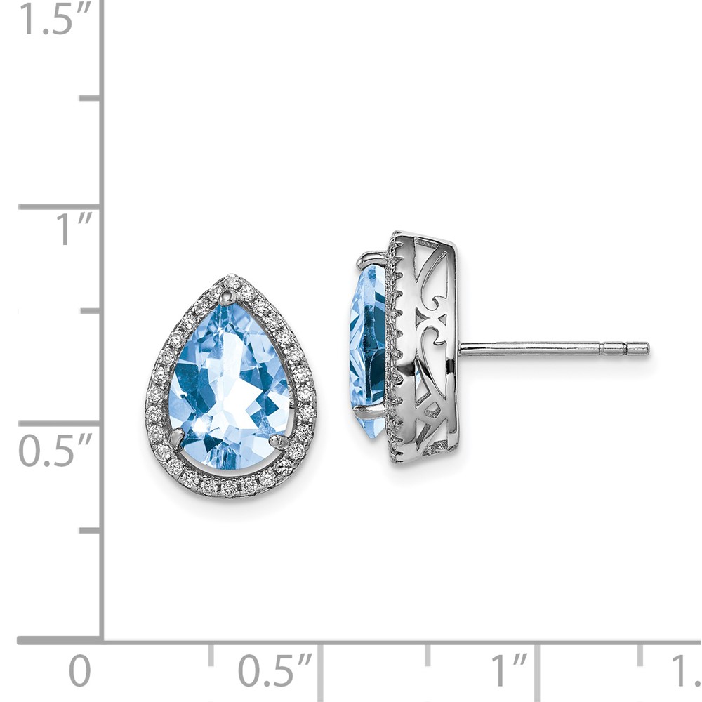 Sterling Silver Rhodium Created Aquamarine & CZ Post Earrings (QE12637MAR)
