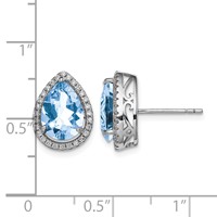 Sterling Silver Rhodium Created Aquamarine & CZ Post Earrings view 4
