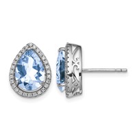 Sterling Silver Rhodium Created Aquamarine & CZ Post Earrings view 1