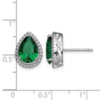 Sterling Silver Rhodium Simulated Emerald & CZ Post Earrings view 4