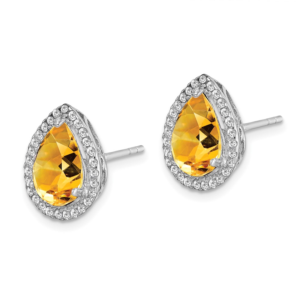Sterling Silver Rhodium Polished Citrine & CZ Post Earrings (QE12637NOV)