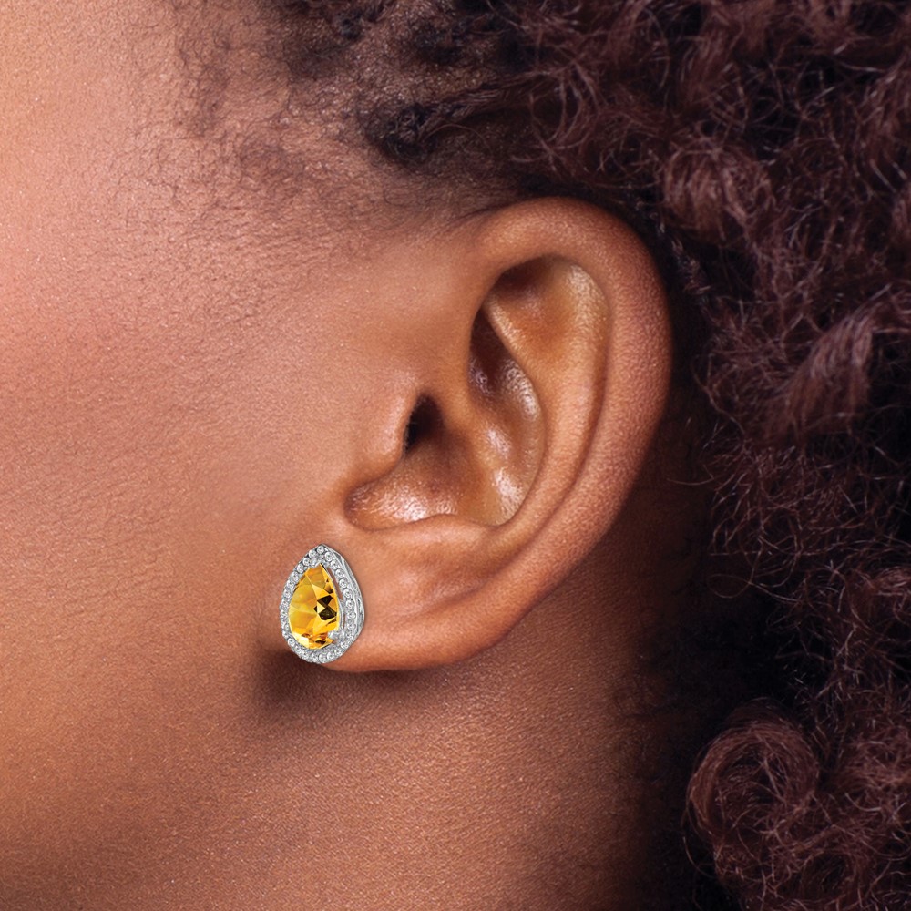 Sterling Silver Rhodium Polished Citrine & CZ Post Earrings (QE12637NOV)