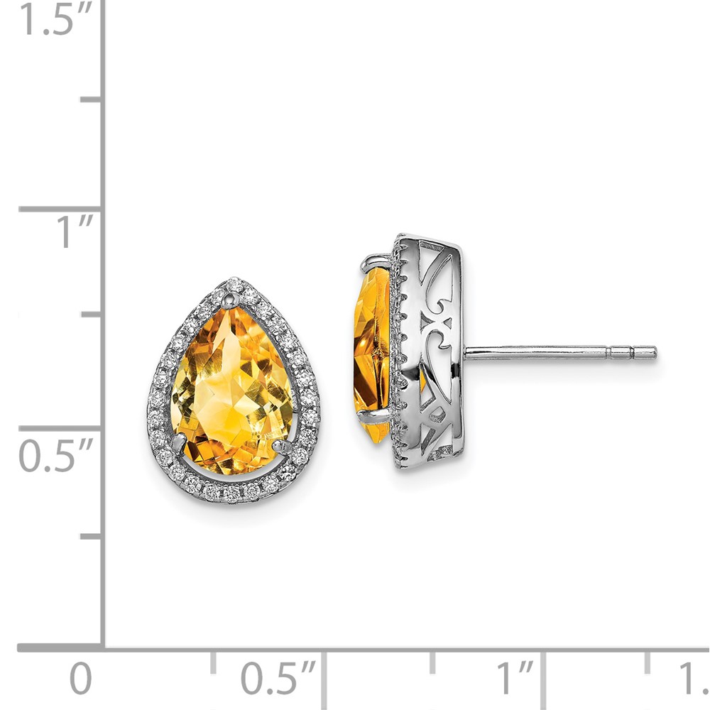 Sterling Silver Rhodium Polished Citrine & CZ Post Earrings (QE12637NOV)