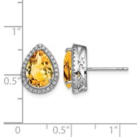 Sterling Silver Rhodium Polished Citrine & CZ Post Earrings view 4