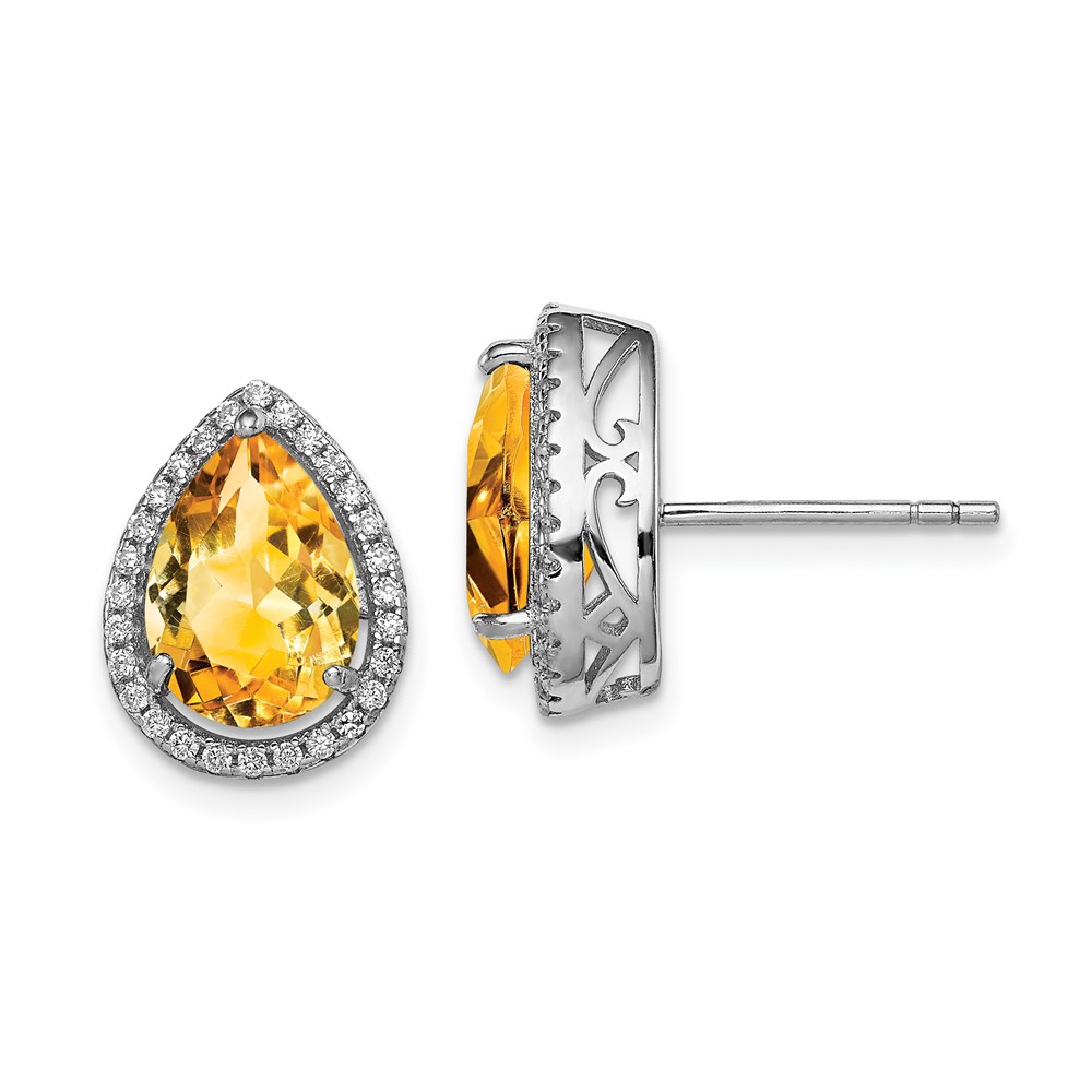 Sterling Silver Rhodium Polished Citrine & CZ Post Earrings (QE12637NOV)