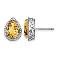 Sterling Silver Rhodium Polished Citrine & CZ Post Earrings view 1