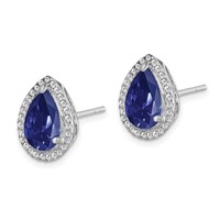 Sterling Silver Rhodium Created Sapphire & CZ Post Earrings view 2