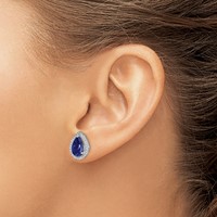 Sterling Silver Rhodium Created Sapphire & CZ Post Earrings view 3