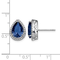 Sterling Silver Rhodium Created Sapphire & CZ Post Earrings view 4