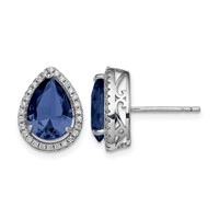 Sterling Silver Rhodium Created Sapphire & CZ Post Earrings view 1