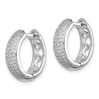 Sterling Silver Rhodium Diam. Hinged Hoop Earrings view 2