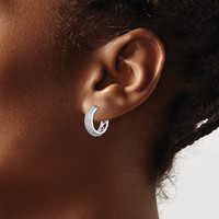 Sterling Silver Rhodium Diam. Hinged Hoop Earrings view 3