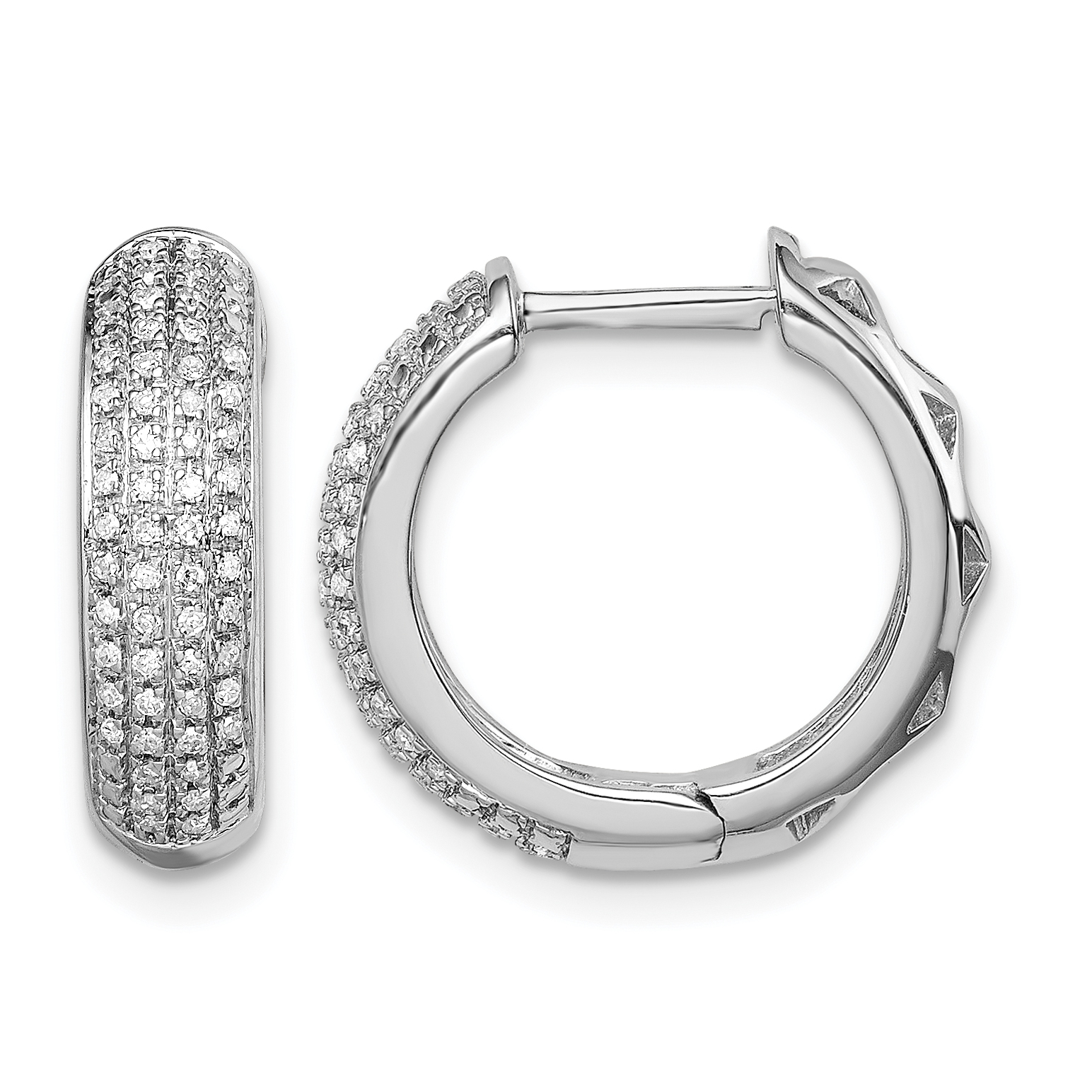 Sterling Silver Rhodium Diam. Hinged Hoop Earrings (QE12642)