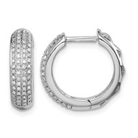 Sterling Silver Rhodium Diam. Hinged Hoop Earrings view 1