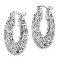 Sterling Silver Rhodium with Diam. Hinged Hoop Earrings view 2