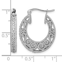 Sterling Silver Rhodium with Diam. Hinged Hoop Earrings view 4