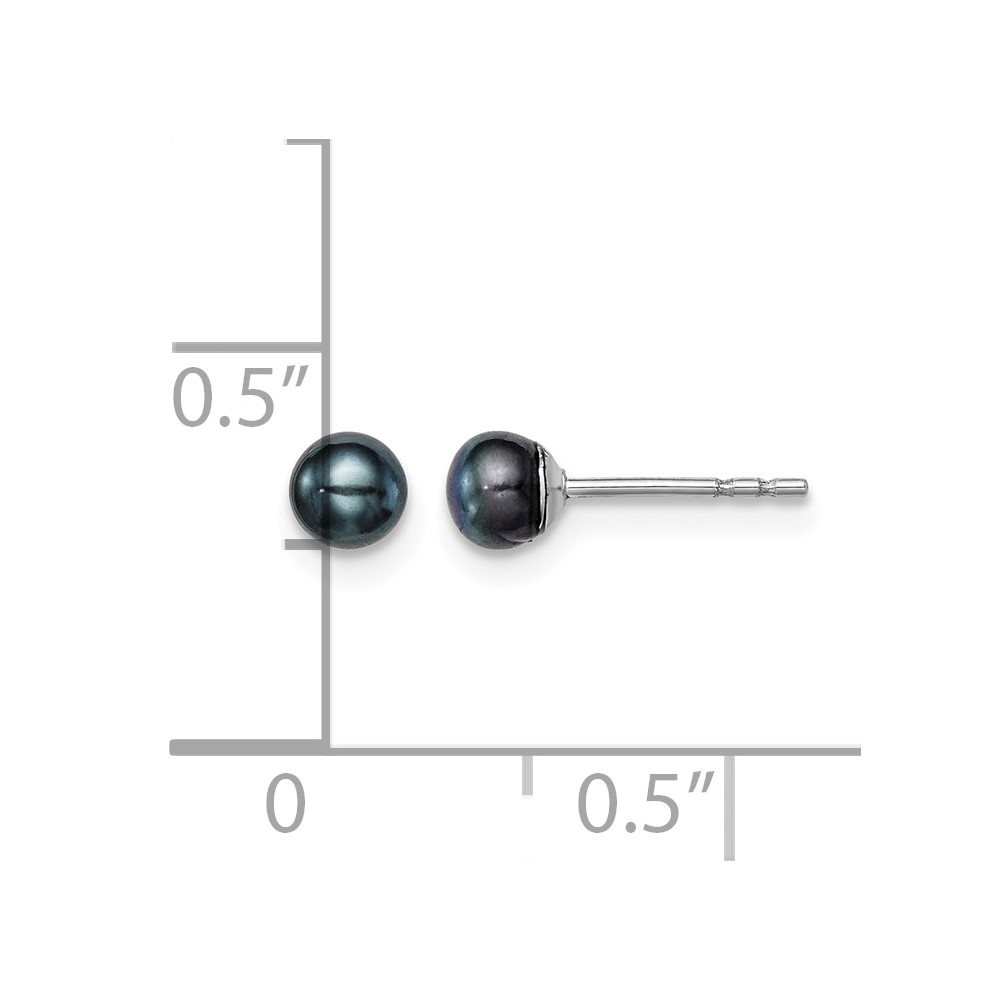 Sterling Silver Rhodium-plated 3-4mm Black Button Freshwater Cultured Pearl Post Earrings (QE12667)