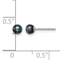 Sterling Silver Rhodium-plated 3-4mm Black Button Freshwater Cultured Pearl Post Earrings view 4
