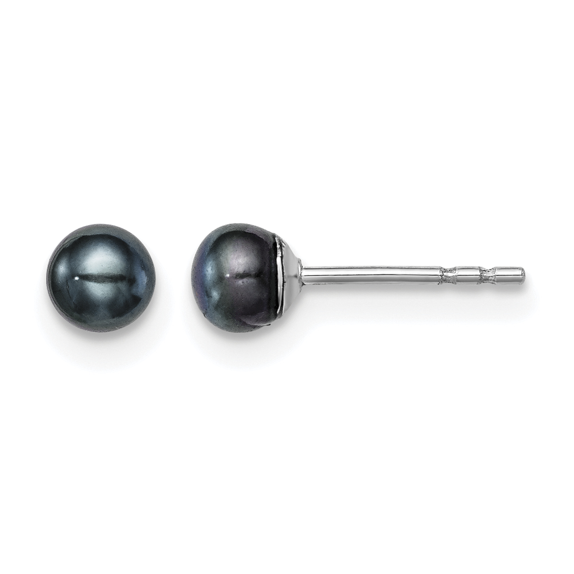 Sterling Silver Rhodium-plated 3-4mm Black Button Freshwater Cultured Pearl Post Earrings (QE12667)