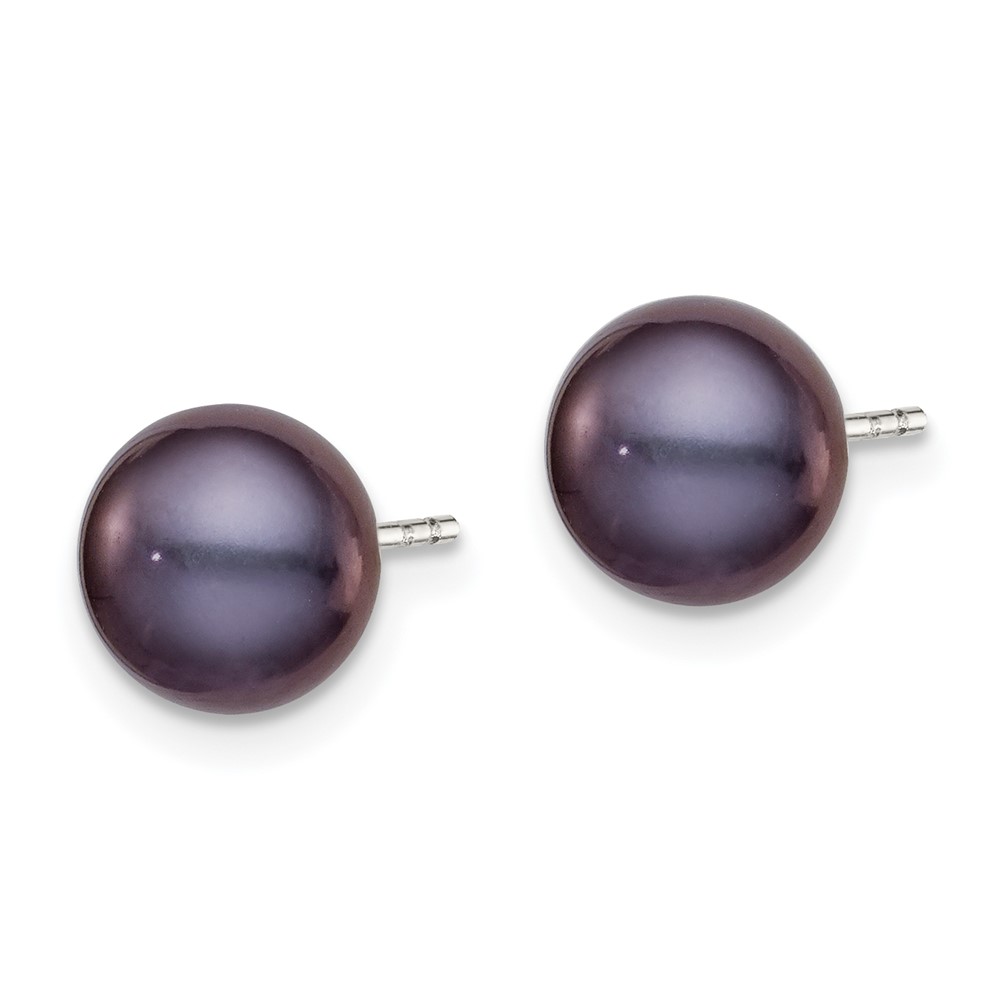Sterling Silver Rhodium-plated 7-8mm Black Button Freshwater Cultured Pearl Post Earring (QE12668)