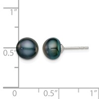 Sterling Silver Rhodium-plated 7-8mm Black Button Freshwater Cultured Pearl Post Earring view 4