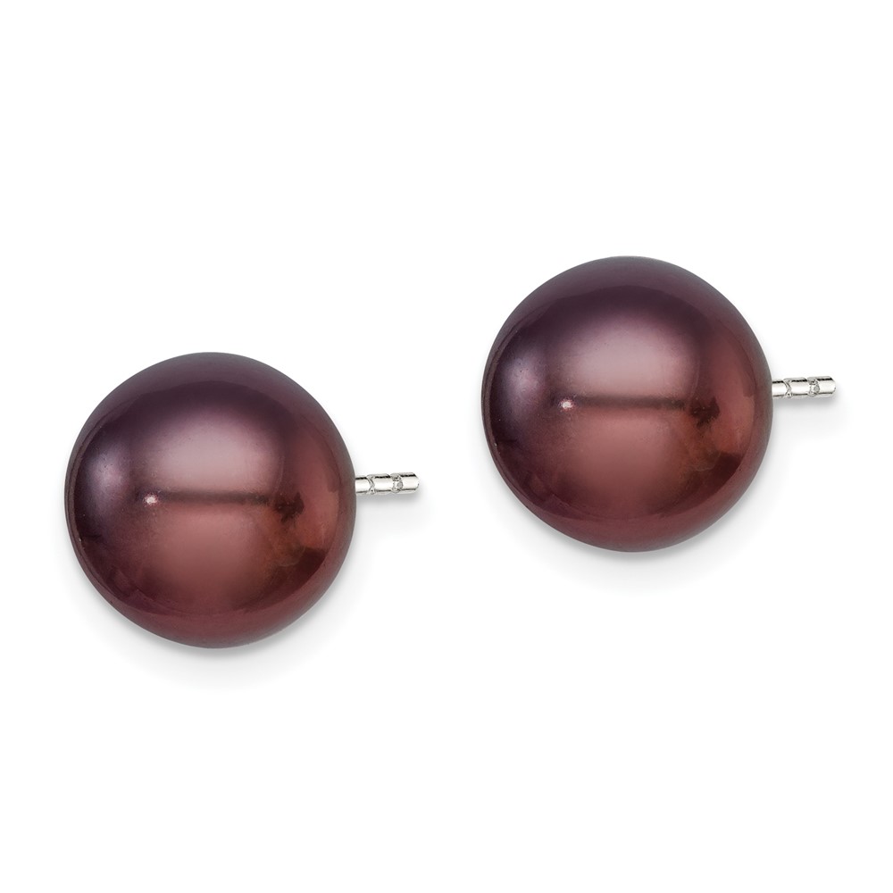 Sterling Silver Rhodium-plated 9-10mm Black Button Freshwater Cultured Pearl Post Earrings (QE12669)