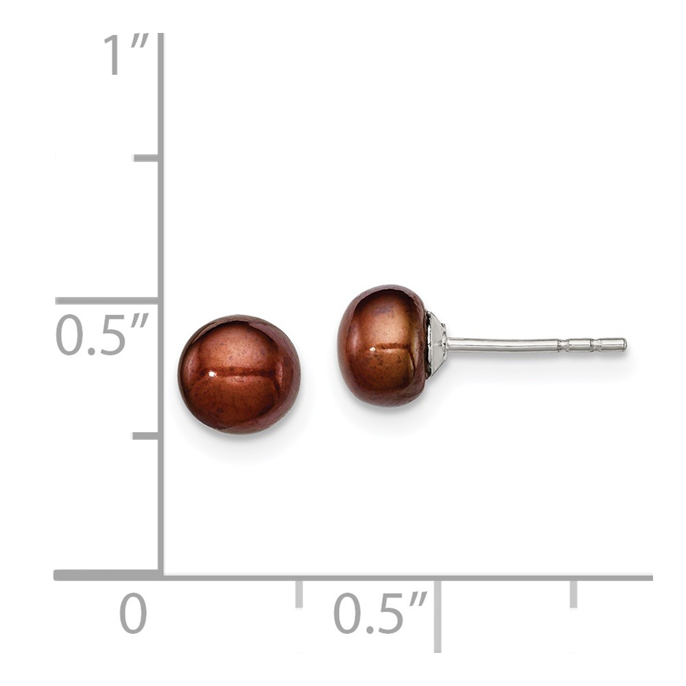 Sterling Silver Rhodium-plated 5-6mm Brown Button Freshwater Cultured Pearl Post Earring (QE12672)