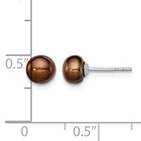 Sterling Silver Rhodium-plated 5-6mm Brown Button Freshwater Cultured Pearl Post Earring view 4