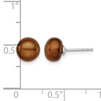 Sterling Silver Rhodium-plated 7-8mm Brown Button Freshwater Cultured Pearl Post Earring view 4