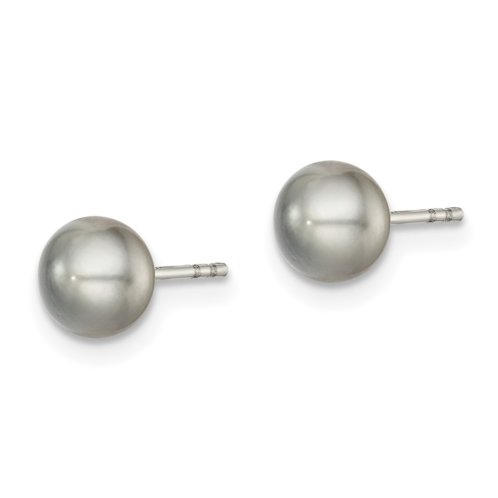 Sterling Silver Rhodium-plated 5-6mm Grey Button Freshwater Cultured Pearl Post Earrings (QE12676)