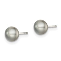 Sterling Silver Rhodium-plated 5-6mm Grey Button Freshwater Cultured Pearl Post Earrings view 2