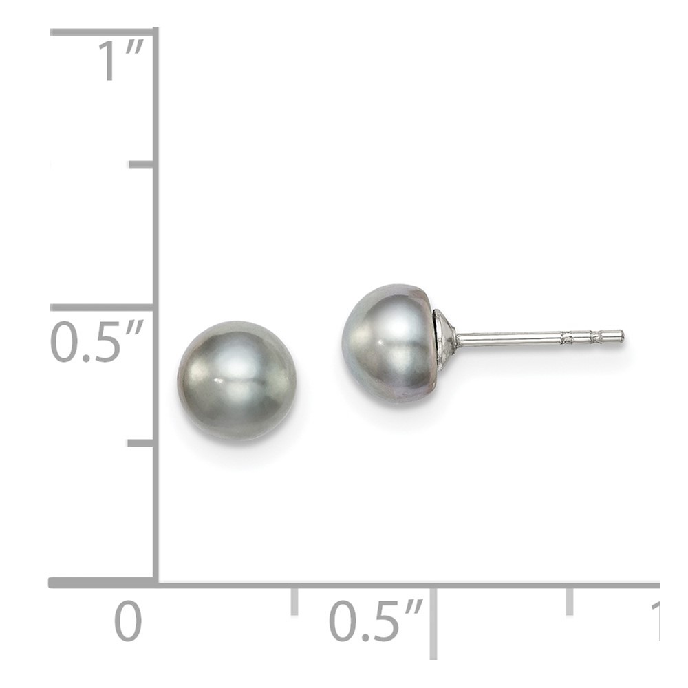 Sterling Silver Rhodium-plated 5-6mm Grey Button Freshwater Cultured Pearl Post Earrings (QE12676)