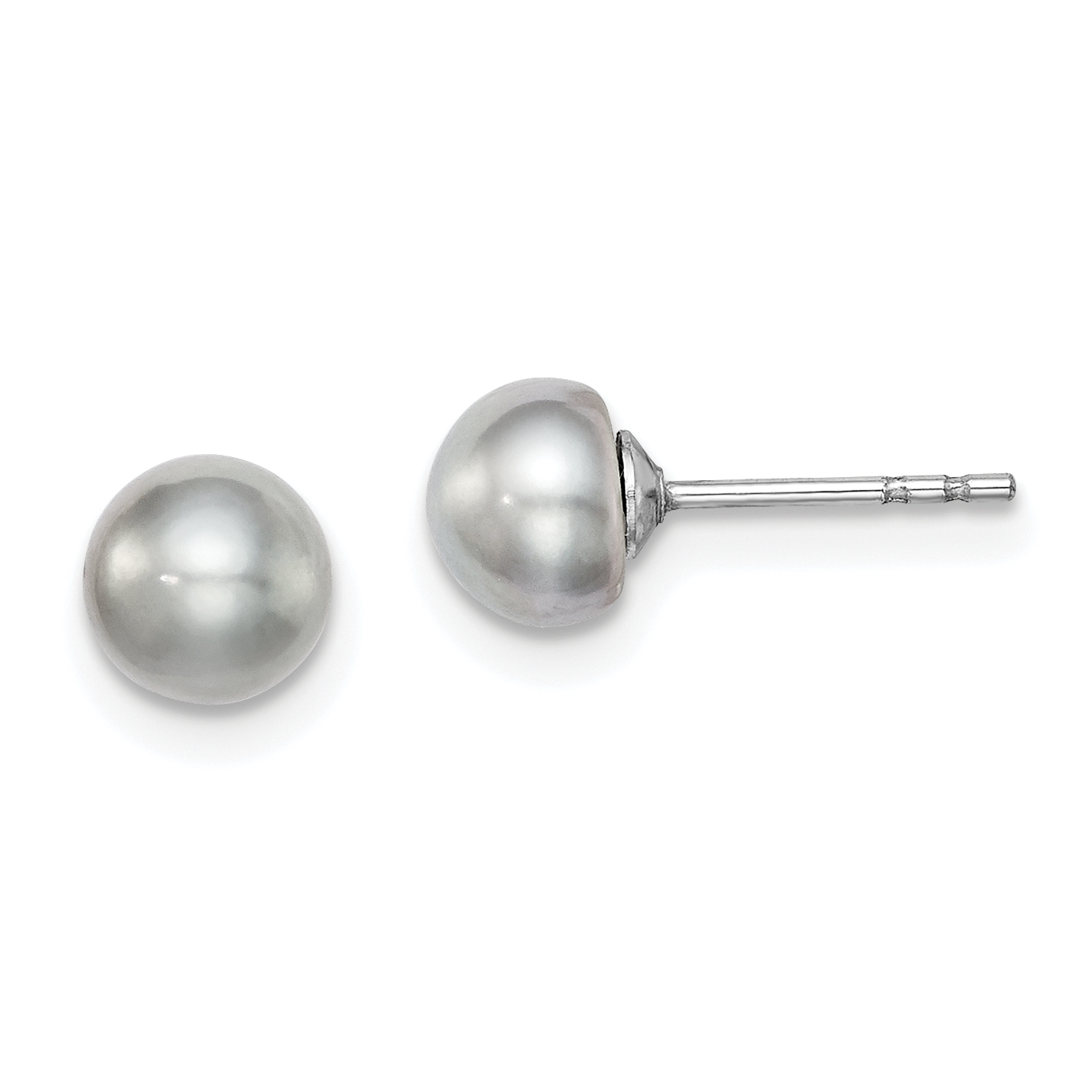Sterling Silver Rhodium-plated 5-6mm Grey Button Freshwater Cultured Pearl Post Earrings (QE12676)