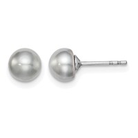 Sterling Silver Rhodium-plated 5-6mm Grey Button Freshwater Cultured Pearl Post Earrings view 1