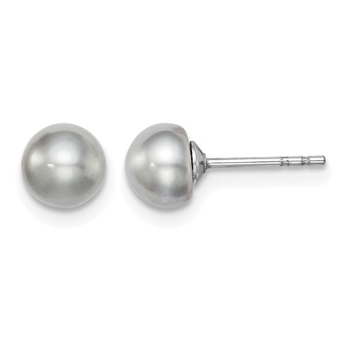 Sterling Silver Rhodium-plated 5-6mm Grey Button Freshwater Cultured Pearl Post Earrings