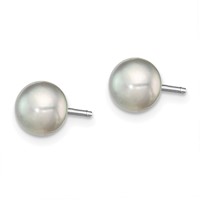 Sterling Silver Rhodium-plated 6-7mm Grey Button Freshwater Cultured Pearl Post Earrings view 2