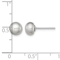 Sterling Silver Rhodium-plated 6-7mm Grey Button Freshwater Cultured Pearl Post Earrings view 4