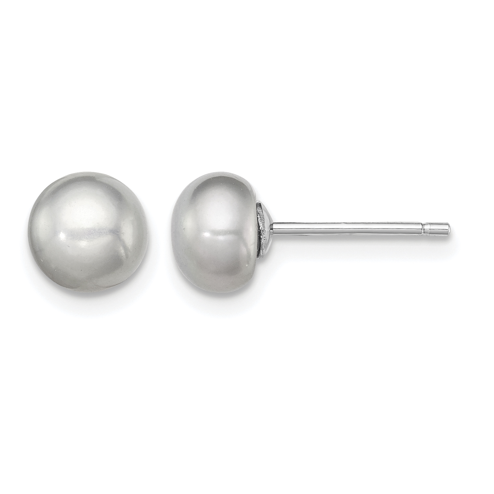 Sterling Silver Rhodium-plated 6-7mm Grey Button Freshwater Cultured Pearl Post Earrings (QE12677)
