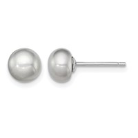 Sterling Silver Rhodium-plated 6-7mm Grey Button Freshwater Cultured Pearl Post Earrings view 1