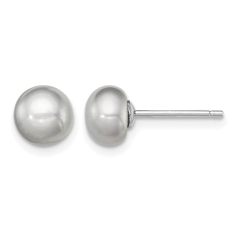 Sterling Silver Rhodium-plated 6-7mm Grey Button Freshwater Cultured Pearl Post Earrings