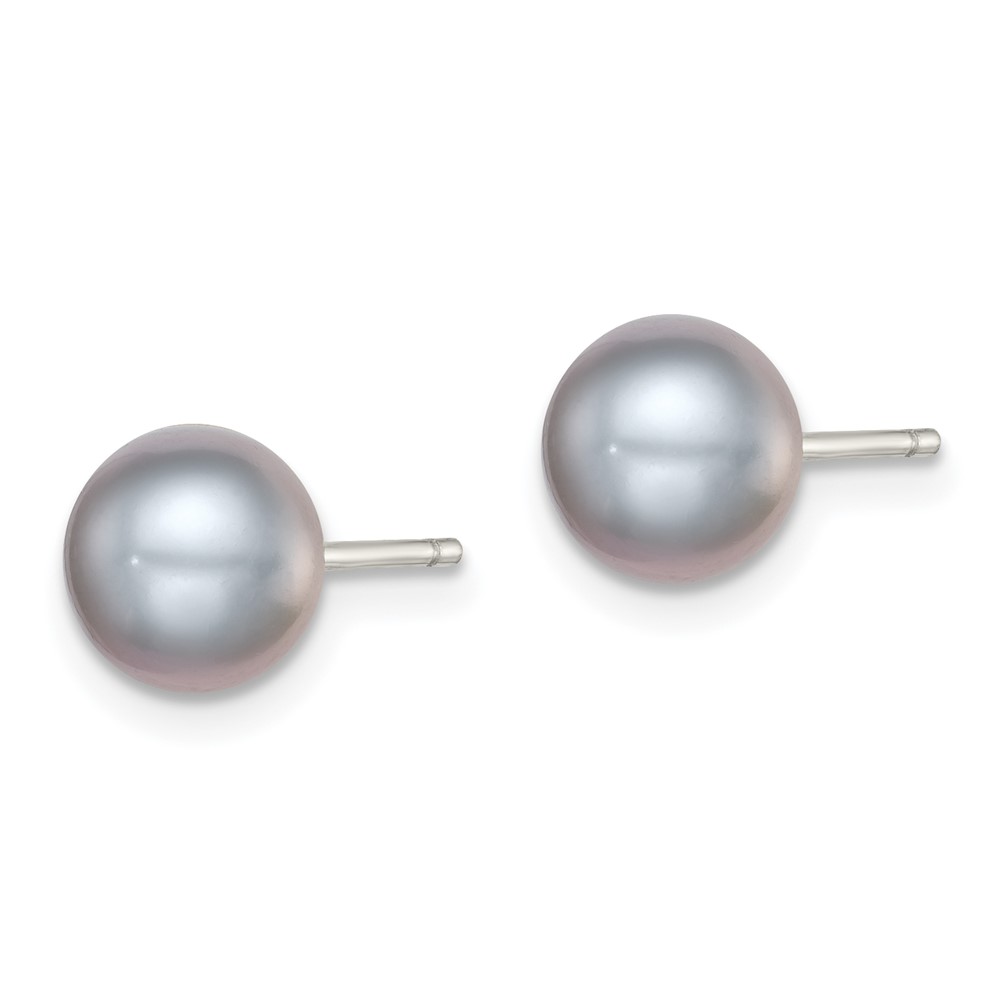 Sterling Silver Rhodium-plated 7-8mm Grey Button Freshwater Cultured Pearl Post Earrings (QE12678)