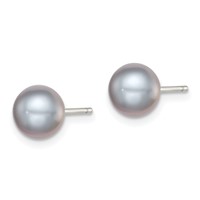 Sterling Silver Rhodium-plated 7-8mm Grey Button Freshwater Cultured Pearl Post Earrings view 2
